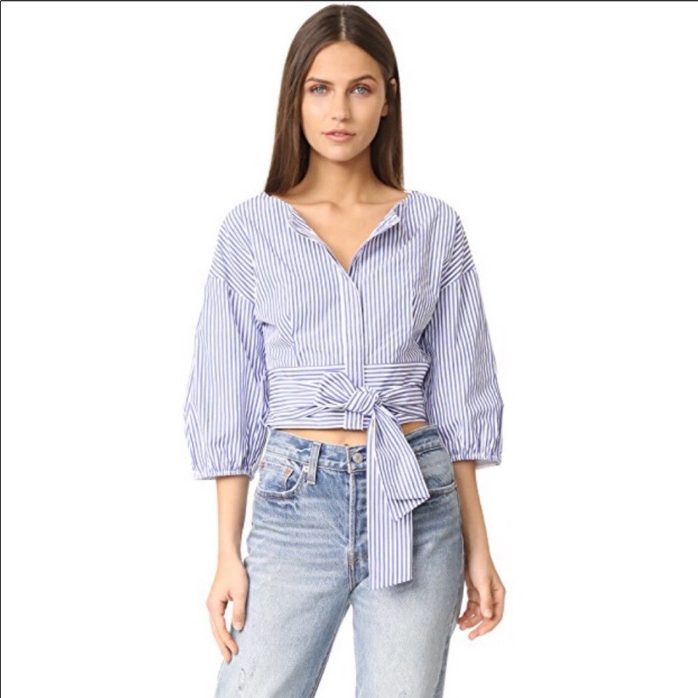J.O.A. Cropped Puff Sleeve Top
